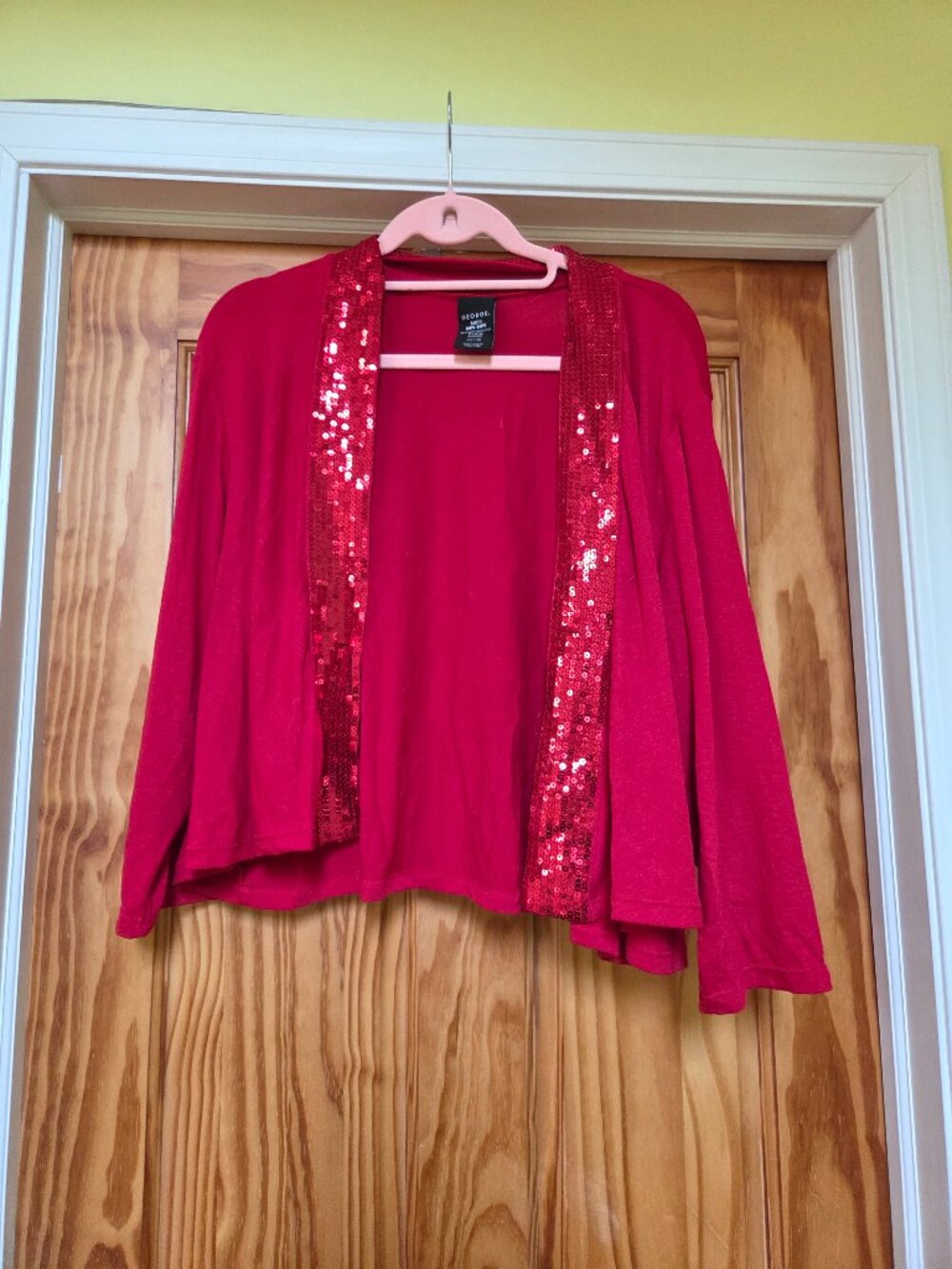 Plus Size Soft Knit Red Jacket with Sequins